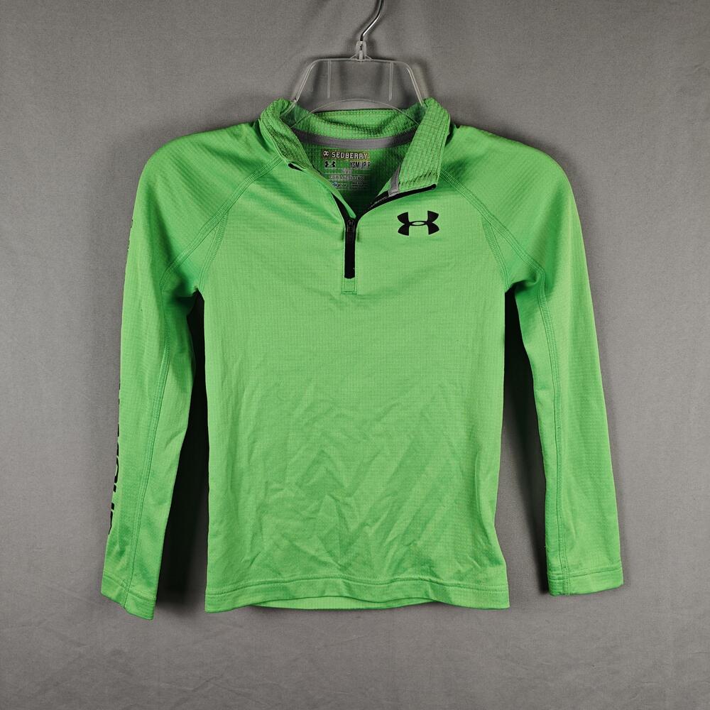 Under Armour Shirt Youth Small Green ColdGear 1/4 Zip Soccer Pullover Thermal